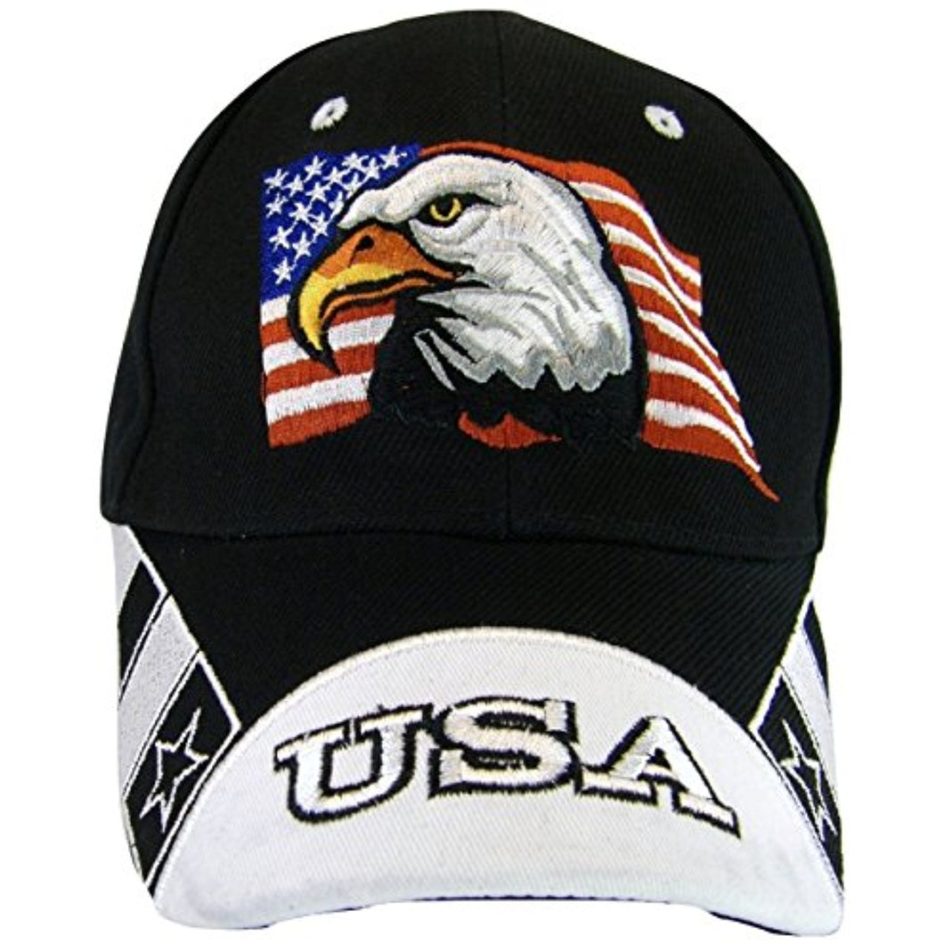 USA Men's Patriotic Eagle Adjustable Baseball Cap (USA Front Black)