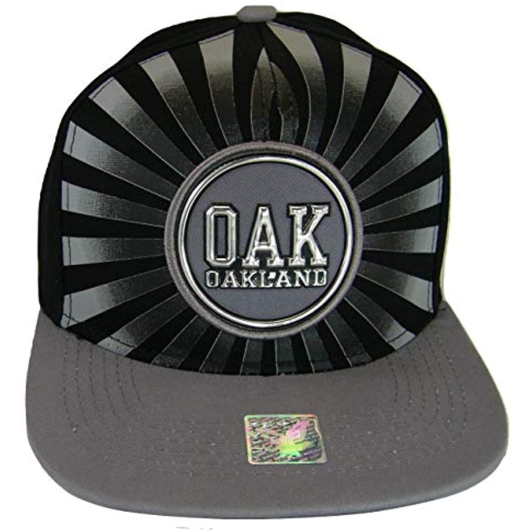 Oakland Men's Striped Cotton Patch Style Adjustable Snapback Baseball Cap (Black/Gray)