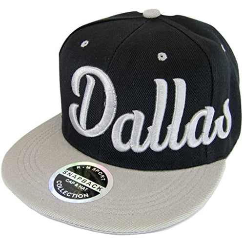 Dallas Men's Offset Cursive Script Adjustable Snapback Baseball Cap (Black/Gray)