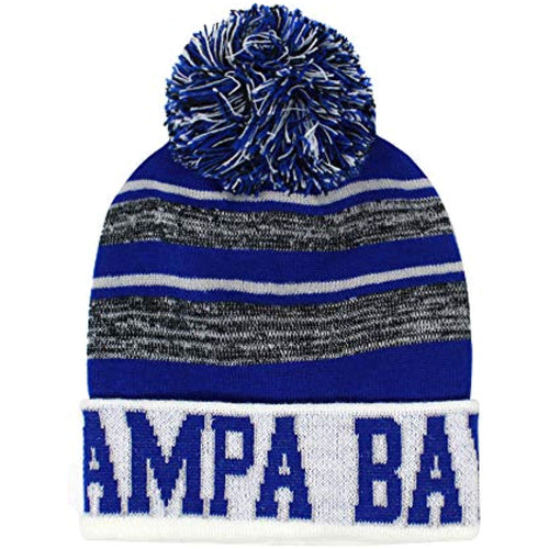 Tampa Bay Men's Blended Stripe Winter Knit Pom Beanie Hat (Royal/White)