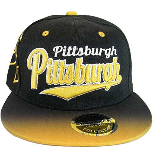 Pittsburgh Fade Top Printed Bill Adjustable Snapback Baseball Cap (Black/Gold)