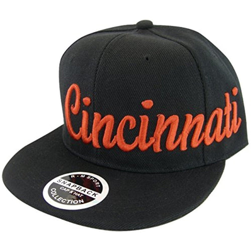 Cincinnati Men's Offset Cursive Script Adjustable Snapback Baseball Cap (Black)