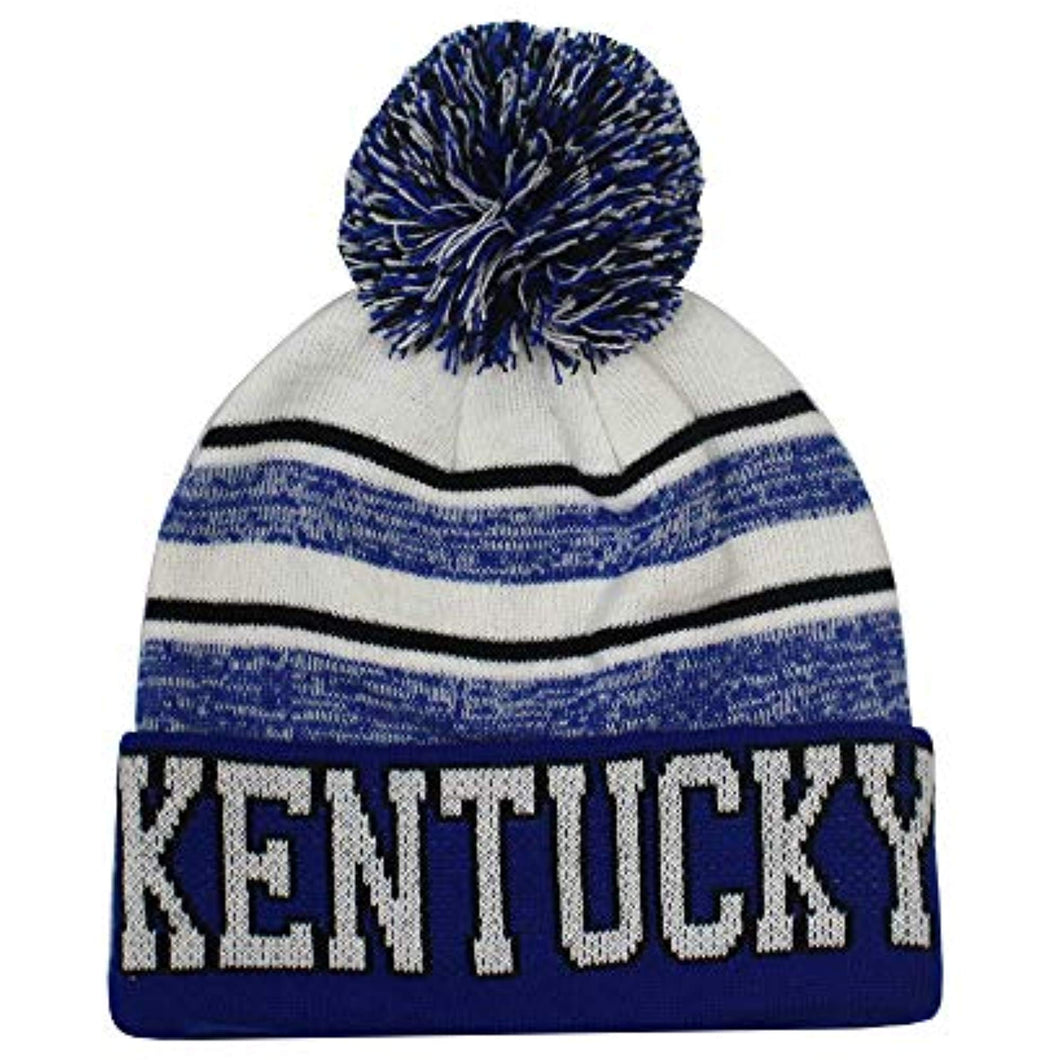 Kentucky Men's Blended Stripe Winter Knit Pom Beanie Hat (Royal/White)