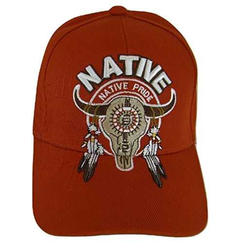 Native Pride Bull Adult Size Adjustable Baseball Cap (Red)