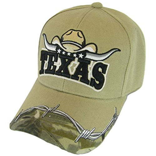 Texas Cowboy Hat Horns Barbed Wire Men's Adjustable Baseball Cap (Khaki)