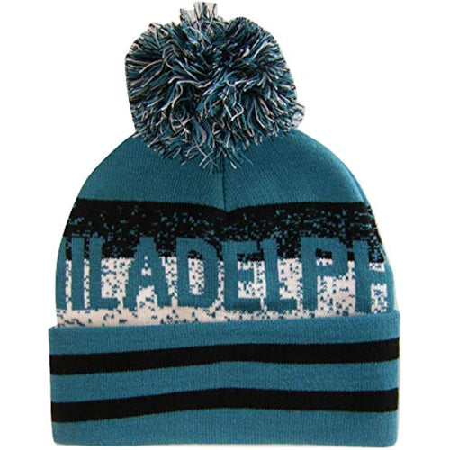 Philadelphia Pixelated Adult Size Winter Knit Pom Beanie Hat (Green/Black)