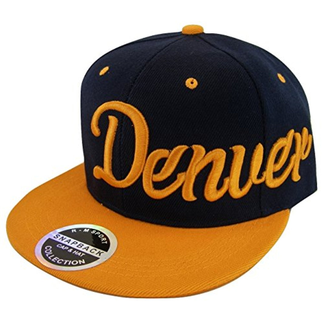 Denver Men's Offset Cursive Script Adjustable Snapback Baseball Cap (Navy/Orange)