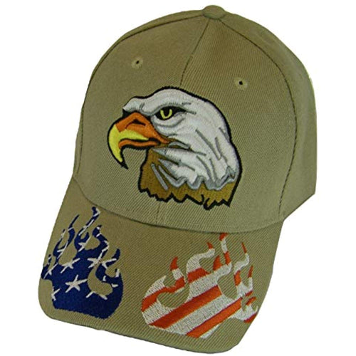 USA Men's Patriotic Eagle Adjustable Baseball Cap (Flames Khaki)