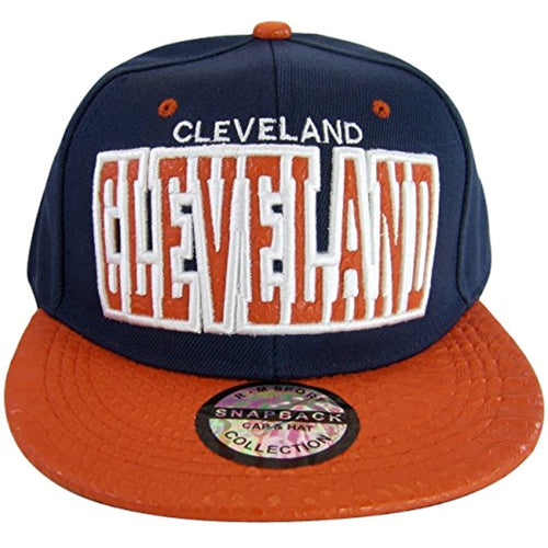 Cleveland Textured Brim Men's Adjustable Snapback Baseball Caps (Navy/Red)
