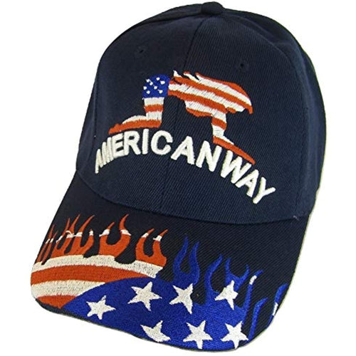 American Way Red White Blue Flames Men's Adjustable Baseball Cap (Navy)