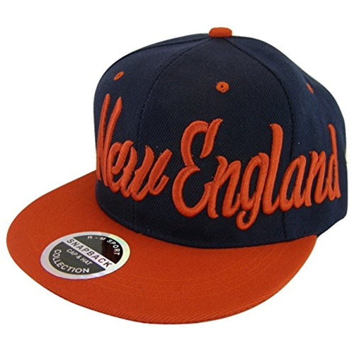 New England Men's Offset Cursive Script Adjustable Snapback Baseball Cap (Navy/Red)