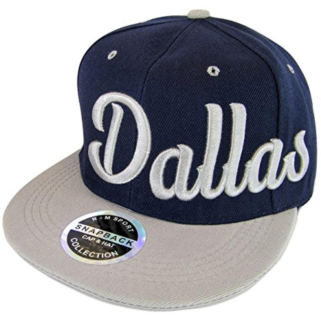 Dallas Men's Offset Cursive Script Adjustable Snapback Baseball Cap (Navy/Gray)