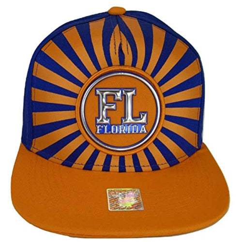 Florida Men's Striped Cotton Patch Style Adjustable Snapback Baseball Cap (Royal/Orange)