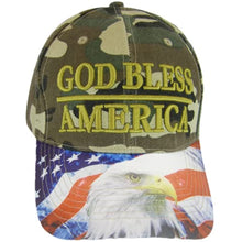 God Bless America Flag Eagle Brim Patriotic Adjustable Baseball Cap (Military camo)