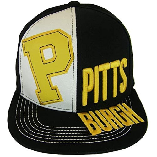 Pittsburgh 2-Tone Split Text Adjustable Snapback Baseball Cap (Black)