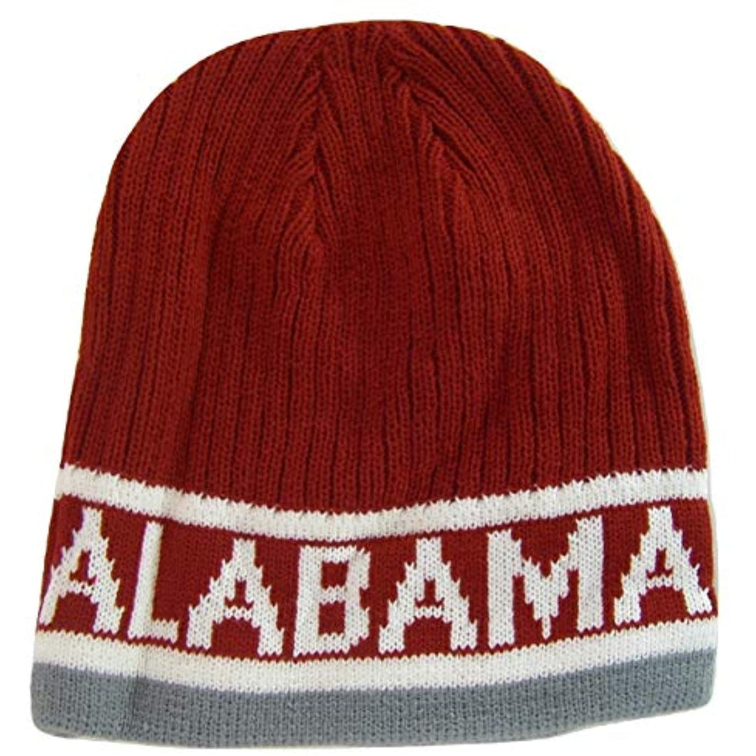 Alabama Adult Size Winter Knit Beanie Hats (Crimson/Light Gray)