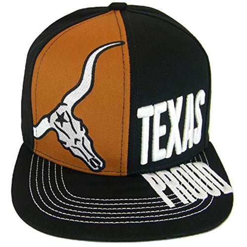 Texas Proud 2-Tone Split Text Snapback Baseball Cap with Longhorn and Flag