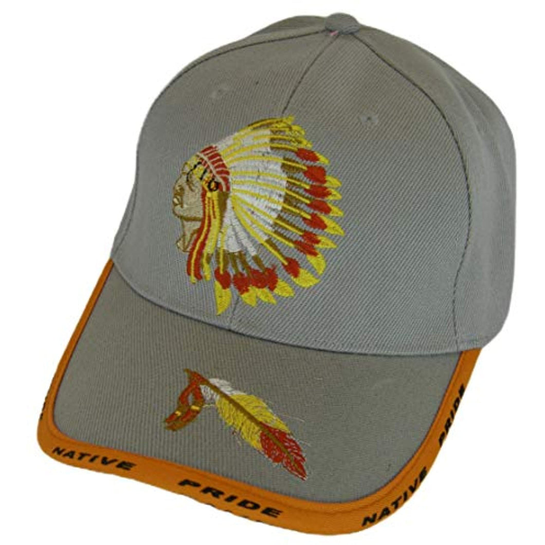 Native Pride Chieftan and Feather Adjustable Baseball Cap (Gray)