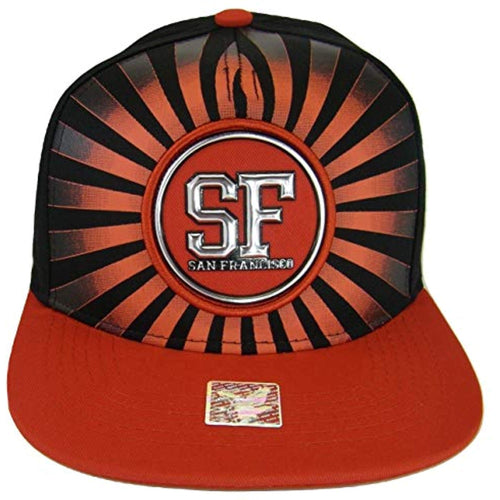 San Francisco Men's Striped Cotton Patch Style Adjustable Snapback Baseball Cap (Black/Red)