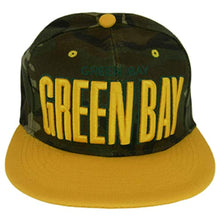 Green Bay Bold Script Men's Adjustable Snapback Baseball Caps (Camo/Gold)