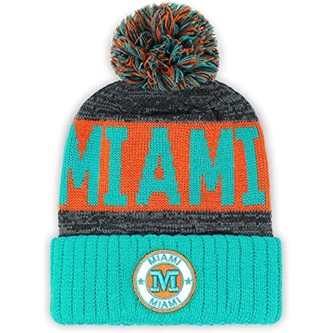 Miami Men's Winter Knit Landmark Patch Pom Beanie (Teal/Orange)