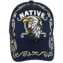 Native Pride Eagle Adjustable Baseball Cap with Feathers and Swirls (Navy)