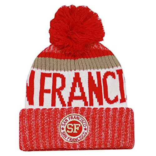 San Francisco Men's Winter Knit Original Pom Beanie (Red/Khaki)