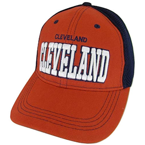 Cleveland Solid Front Air Mesh Back Adjustable Baseball Cap (Red/Navy)