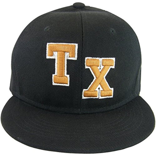 Texas Men's Fitted Flat Brim Baseball Caps (TX Black, X-Large)