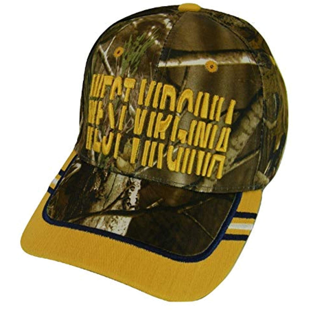 West Virginia Window Shade Font Men's Adjustable Baseball Cap (Camo/Gold)