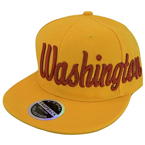 Washington Men's Offset Cursive Script Adjustable Snapback Baseball Cap (Gold)