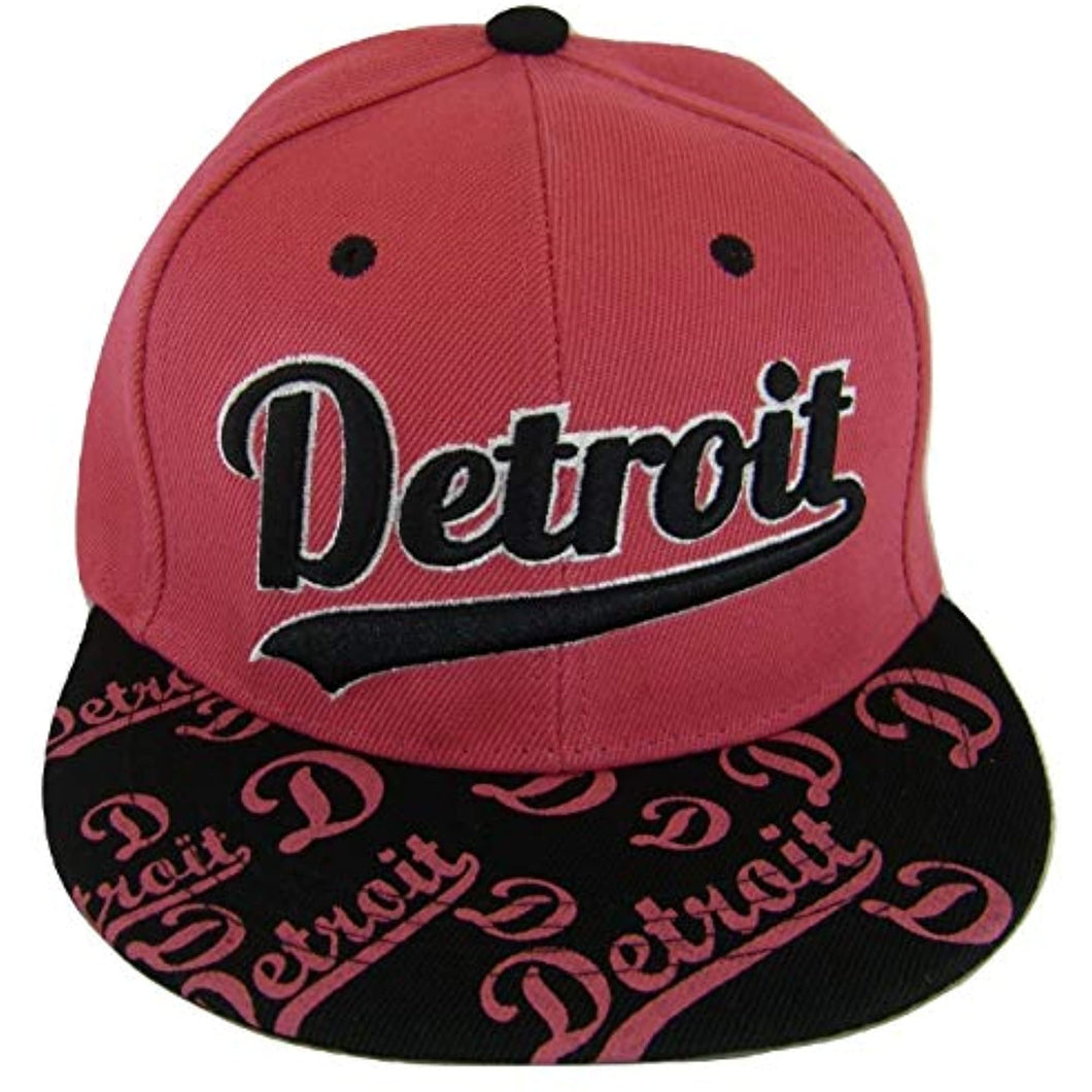 Detroit Script Print on Bill Adjustable Snapback Baseball Cap (Hot Pink/Black)