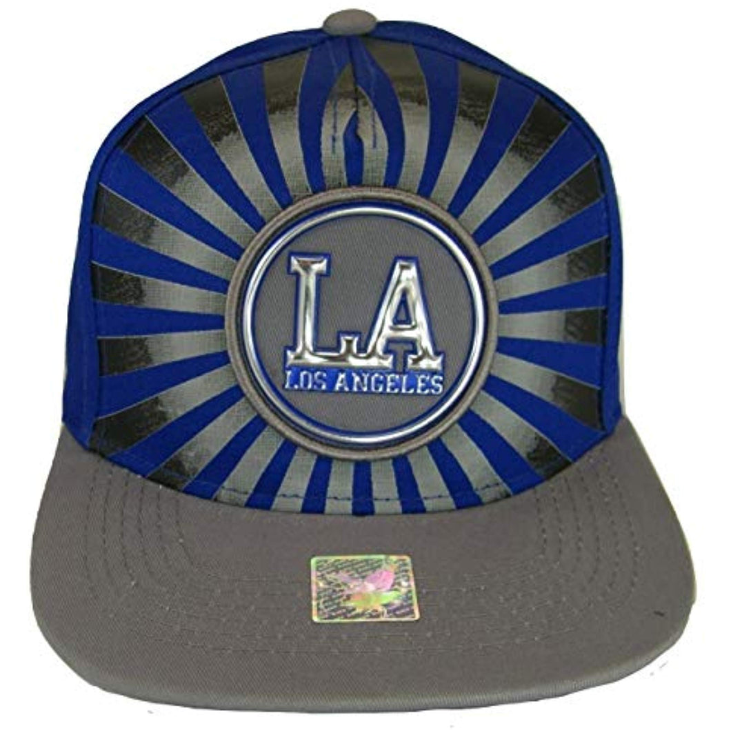 Los Angeles Men's Striped Cotton Patch Style Adjustable Snapback Baseball Cap (Royal/Gray)