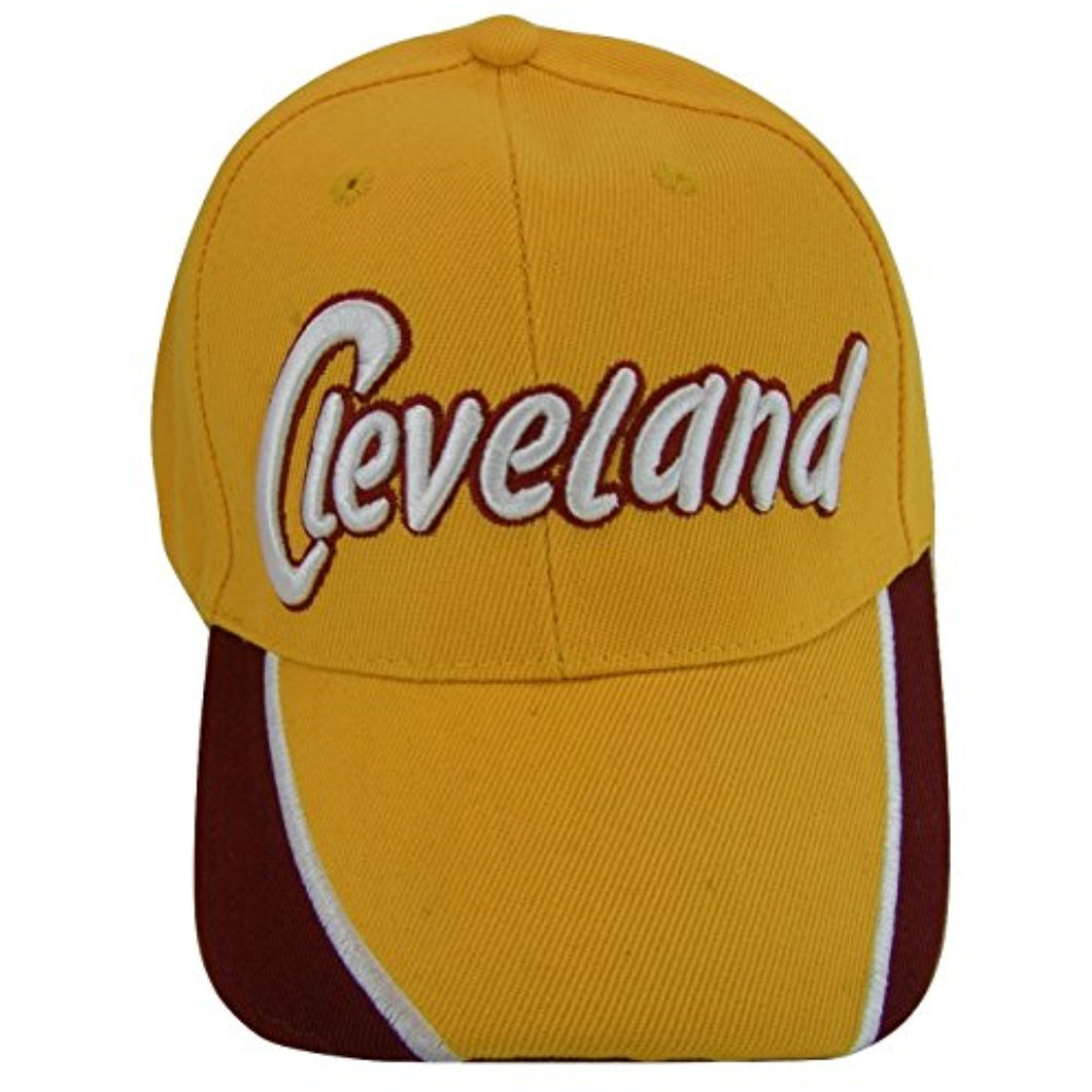 Cleveland Cursive Script Men's Adjustable Baseball Cap (Gold/Wine)