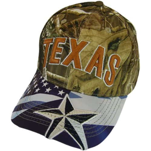 Texas American Flag Adjustable Baseball Cap (Hunting camo)