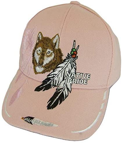 Native Pride Wolf & Feather Cap with Shadow Men's Adjustable Baseball Cap (Pink)