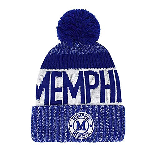 Memphis Men's Winter Knit Landmark Patch Pom Beanie (Royal/White)