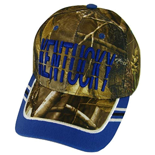 Kentucky Window Shade Font Men's Adjustable Baseball Cap (Camo/Royal)