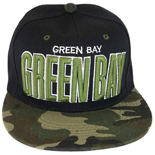 Green Bay Bold Script Men's Adjustable Snapback Baseball Caps (Black/Camo)