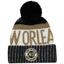 New Orleans Men's Winter Knit Landmark Patch Pom Beanie (Black/Khaki)