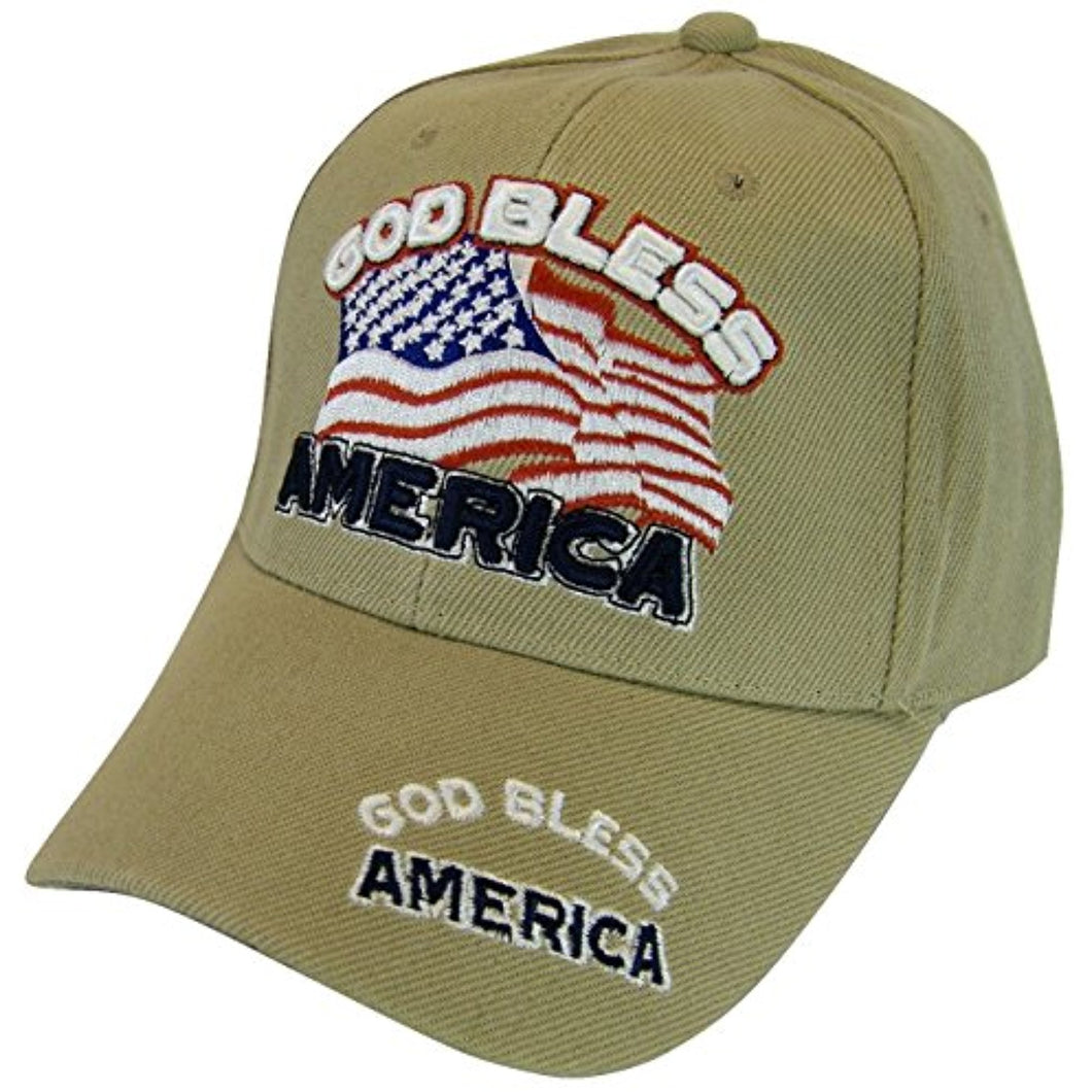 God Bless America USA Patriotic Men's Adjustable Baseball Cap (Khaki)