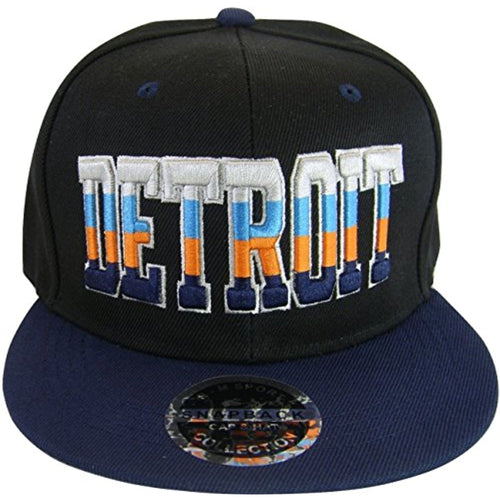 Detroit 4-Color Script Adult Size Adjustable Snapback Baseball Caps (Black/Navy)