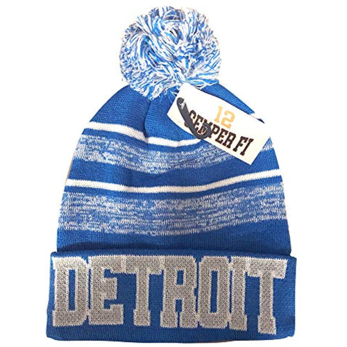 Detroit Men's Blended Stripe Winter Knit Pom Beanie Hat (Light Blue/Gray)