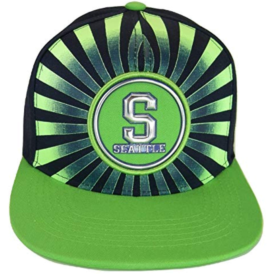 Seattle Men's Striped Cotton Patch Style Adjustable Snapback Baseball Cap (Navy/Lime)