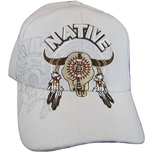 Native Pride Bull Adult Size Adjustable Baseball Cap (White)