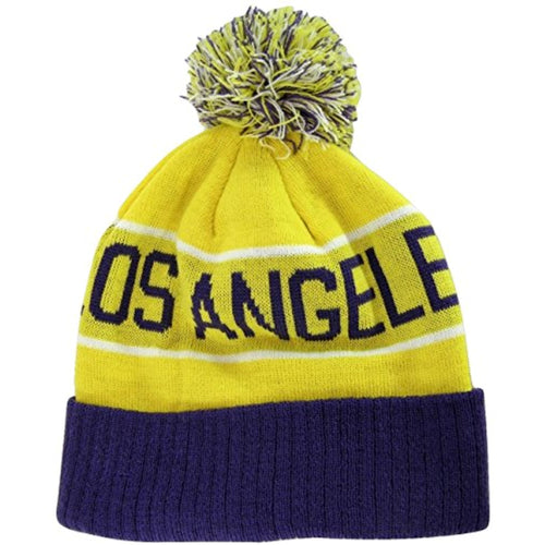 Los Angeles Adult Size Winter Knit Beanie Hats (Gold/Purple)