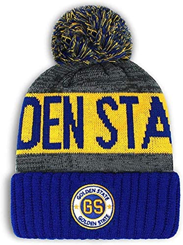 Golden State Men's Winter Knit Landmark Patch Pom Beanie (Royal/Gold)