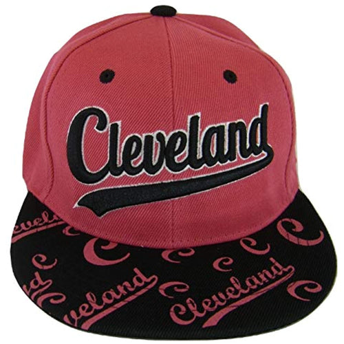 Cleveland Script Print on Bill Adjustable Snapback Baseball Cap (Hot Pink/Black)