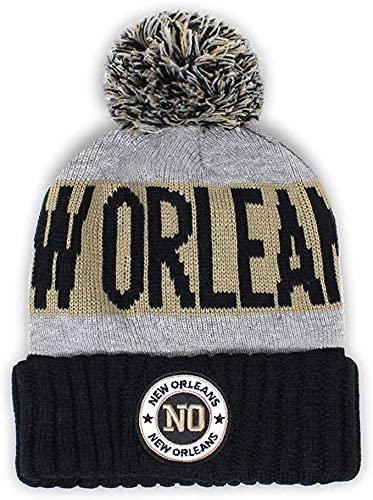 New Orleans Men's Winter Knit Landmark Patch Pom Beanie (Black/Gray/Khaki)