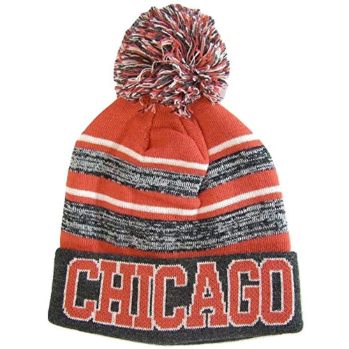 Chicago Men's Blended Stripe Winter Knit Pom Beanie Hat (Black/Pink)